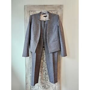 Ann Taylor 2-piece Sz 8 Black Grey Tweed Pantsuit Pant Suit Blazer